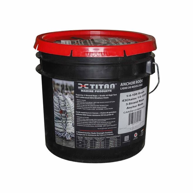 Titan Chain CAR3S58200H5115 Three Strand Anchor Rode, 5/8" x 200' Line, 5/16" x 15' Chain