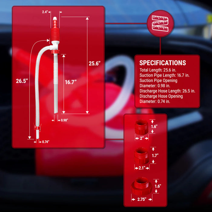 Tera Pump TRM20 Manual Handheld Siphon Pump - 3.2 GPM for Gas, Diesel, and More - Includes Adapters & Hose