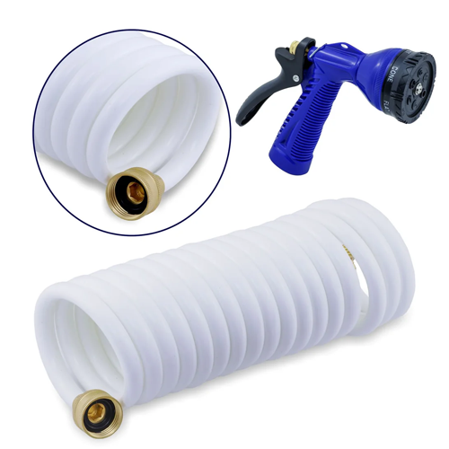 Whitecap 25' White Coiled Hose with Adjustable Nozzle