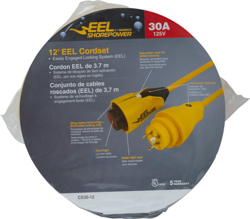 Marinco CS30-12 EEL 30A 125V Shore Power Cordset - 12' - Yellow