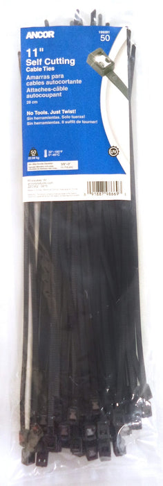 Ancor 199281 Self Cutting Cable Ties, 11" UV Black, 50/pk