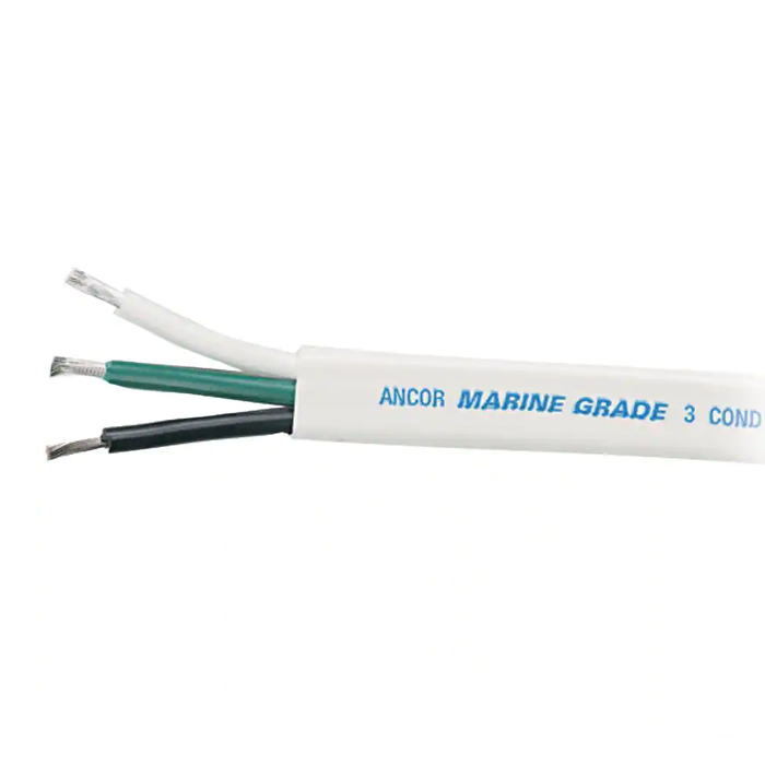 Ancor 130910 Marine Grade Tinned Triplex Cable, Black/Green/White Conductors, 8/3 AWG, 100', White Jacket