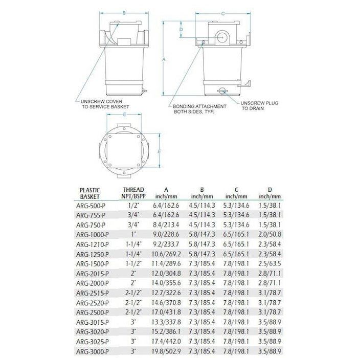 Groco ARG-2500-P ARG Bronze Strainer With Plastic Basket