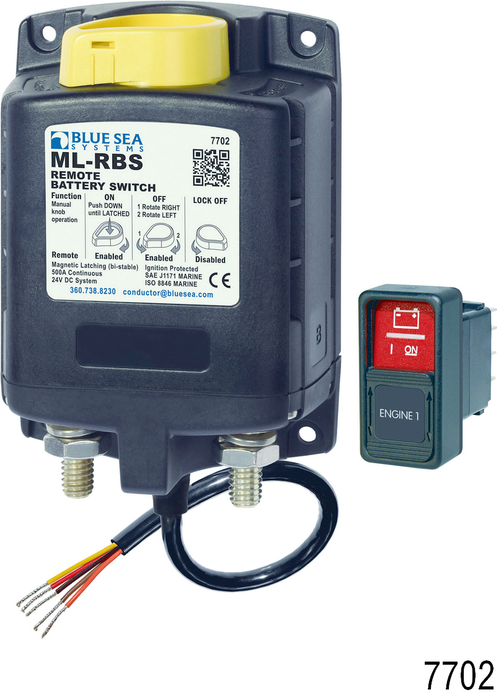 Blue Sea Systems 7702 ML-RBS Remote Battery Switch with Manual Control - 24V DC 500A