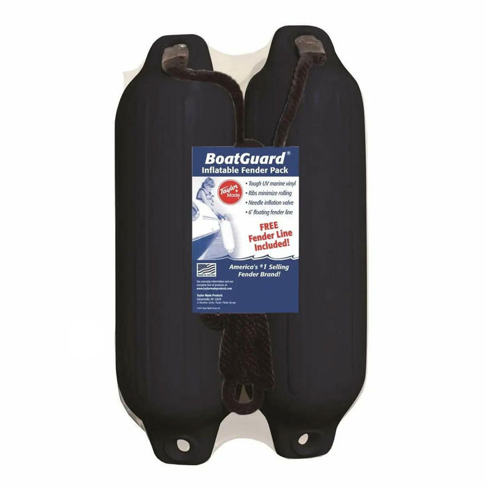 Taylor Made Products 31016B2P Taylor 2Pk Boatguard Fenders W/Fender Line, Black, 6" x 22"