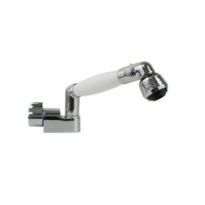 Scandvik 14412 Cold Water Faucet and Shower Combination, White Handle w/ 5' Nylon Hose, Adjustable Aerator, Water Valve