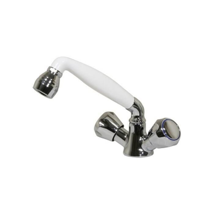 Scandvik 46000P Standard Combo Pull-Out Faucet/Shower, White Handle with 5' White Nylon Hose, No Conservation Valve
