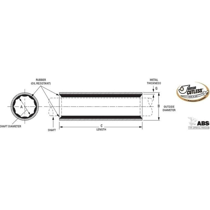 Duramax BUCK Johnson Naval Brass Cutless Bearing, 1-3/4" dia. x 2-5/8"O.D x 7"L