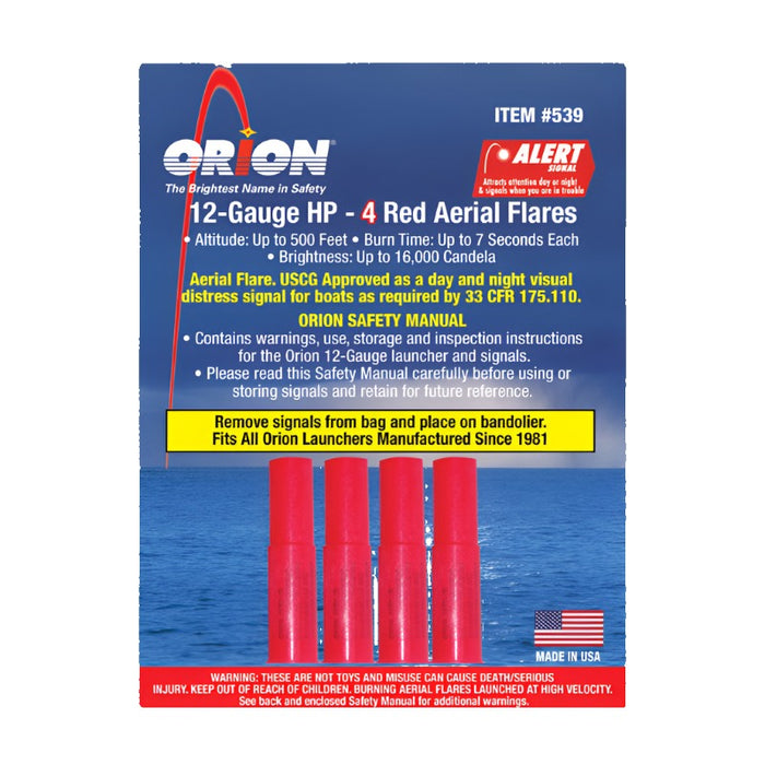 Bengalas de señal aérea Orion Red para pistola, paquete de 4, calibre 12 