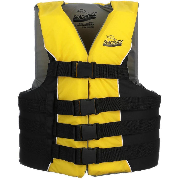 Seachoice 50-86420 Deluxe 4-Belt Ski Vest Yellow/Black, Lg/XL