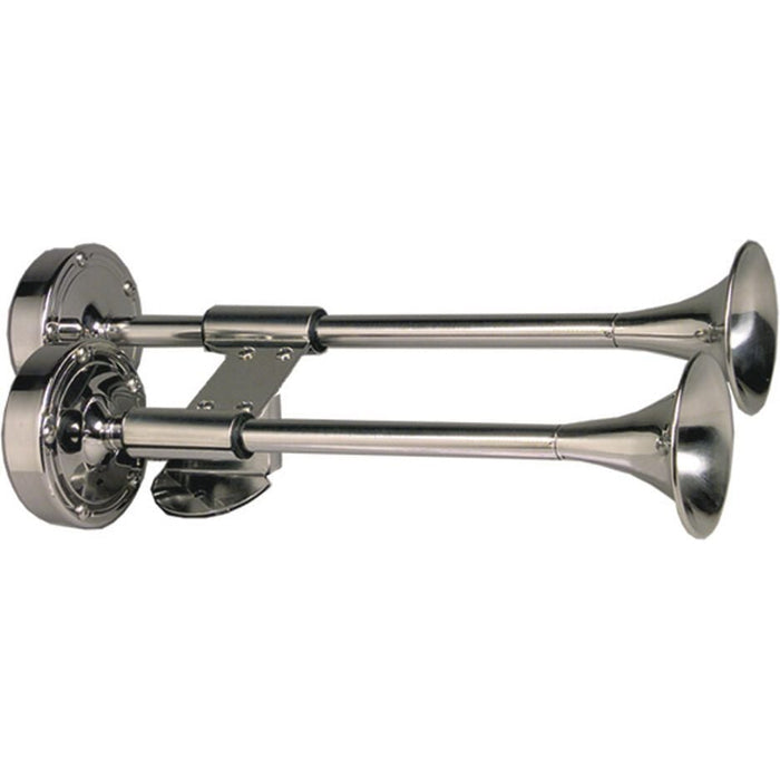 Schmitt 10012 Marine Deluxe All-Stainless Shorty Dual Trumpet Horn 12V