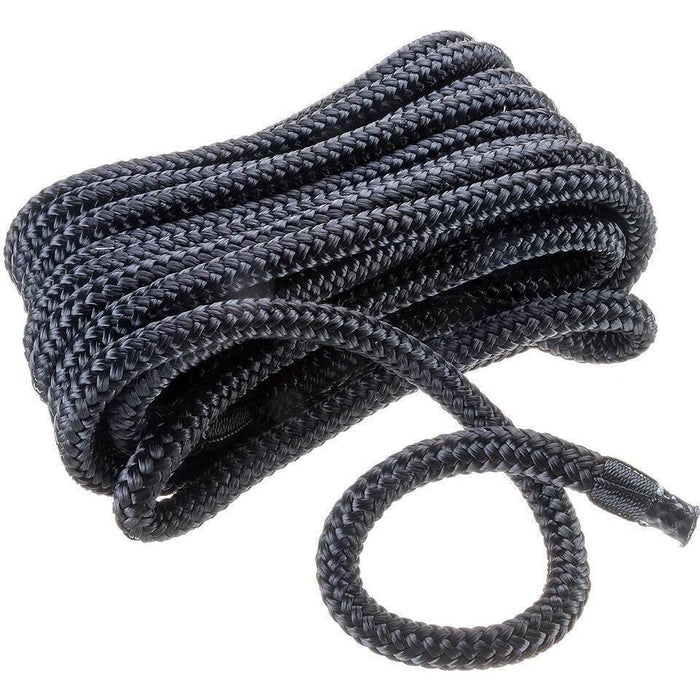 Seachoice Double-Braid Nylon Dock Line w/ Eye Splice, Pre-Shrunk, Heat Stabilized, 3/8 In. X 20 Ft., Black
