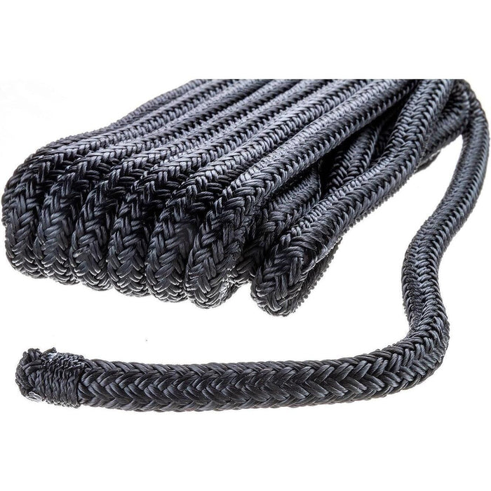 Seachoice Double-Braid Nylon Dock Line w/ Eye Splice, Pre-Shrunk, Heat Stabilized, 3/8 In. X 15 Ft., Black