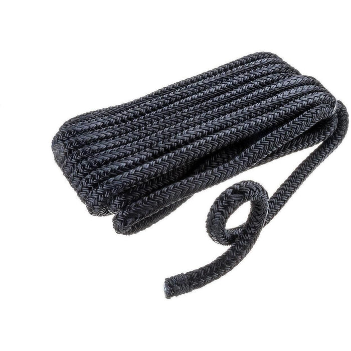 Seachoice Double-Braid Nylon Dock Line w/ Eye Splice, Pre-Shrunk, Heat Stabilized, 3/8 In. X 15 Ft., Black