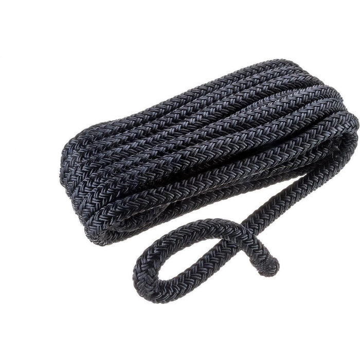 Seachoice Double-Braid Nylon Dock Line w/ Eye Splice, Pre-Shrunk, Heat Stabilized, 1/2 In. X 15 Ft., Black