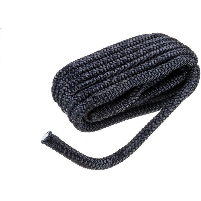 Seachoice Double-Braid Nylon Dock Line w/ Eye Splice, Pre-Shrunk, Heat Stabilized, 1/2 In. X 25 Ft., Black