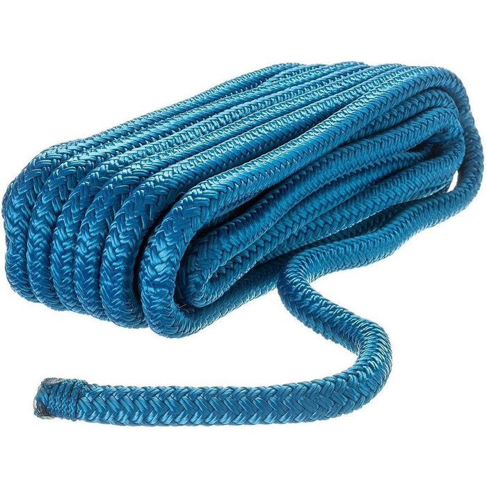 Seachoice Double-Braid Nylon Dock Line w/ Eye Splice, Pre-Shrunk, Heat Stabilized, 3/8 In. X 25 Ft., Blue