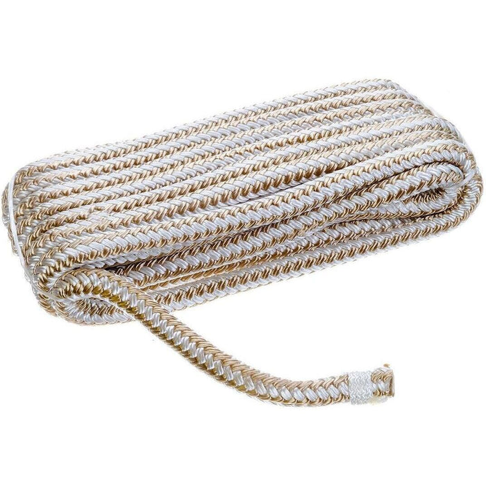 Seachoice Double-Braid Nylon Dock Line w/ Eye Splice, Pre-Shrunk, Heat Stabilized, 3/8 In. X 15 Ft., Gold White
