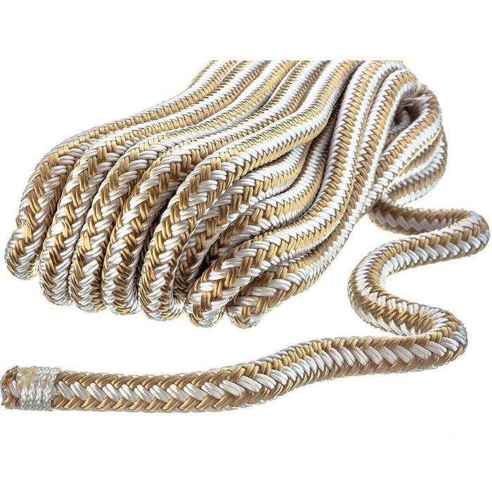 Seachoice Double-Braid Nylon Dock Line w/ Eye Splice, Pre-Shrunk, Heat Stabilized, 3/8 In. X 25 Ft., Gold White