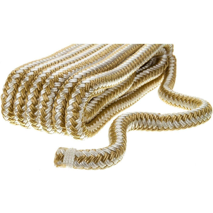 Seachoice Double-Braid Nylon Dock Line w/ Eye Splice, Pre-Shrunk, Heat Stabilized, 1/2 In. X 15 Ft., Gold White