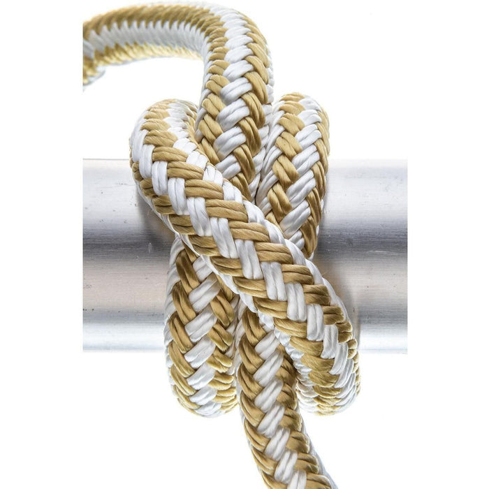 Seachoice Double-Braid Nylon Dock Line w/ Eye Splice, Pre-Shrunk, Heat Stabilized, 1/2 In. X 15 Ft., Gold White