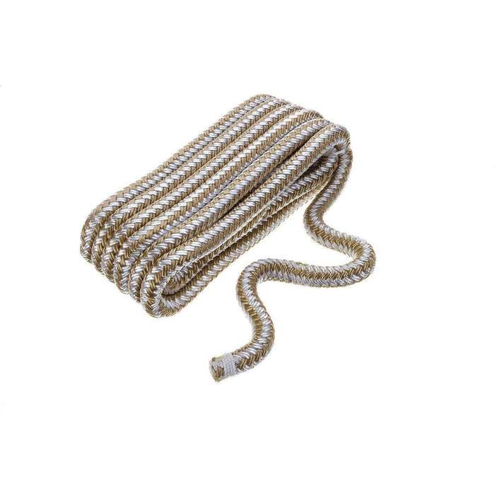 Seachoice Double-Braid Nylon Dock Line w/ Eye Splice, Pre-Shrunk, Heat Stabilized, 1/2 In. X 15 Ft., Gold White