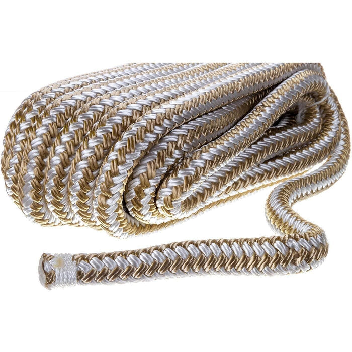 Seachoice Double-Braid Nylon Dock Line w/ Eye Splice, Pre-Shrunk, Heat Stabilized, 1/2 In. X 25 Ft., Gold White
