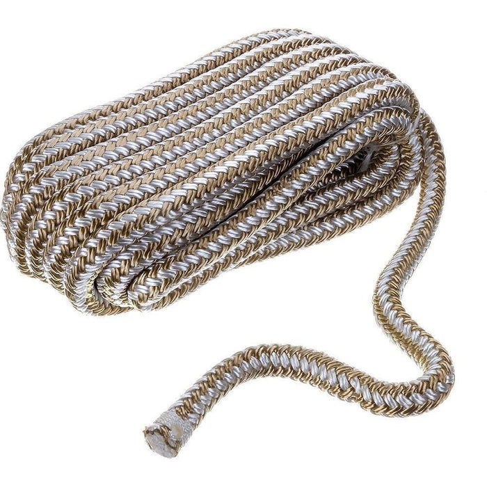 Seachoice Double-Braid Nylon Dock Line w/ Eye Splice, Pre-Shrunk, Heat Stabilized, 1/2 In. X 25 Ft., Gold White