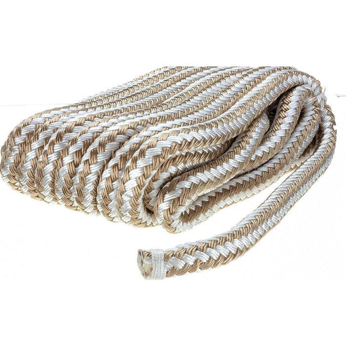 Seachoice Double-Braid Nylon Dock Line w/ Eye Splice, Pre-Shrunk, Heat Stabilized, 5/8 In. X 25 Ft., Gold White