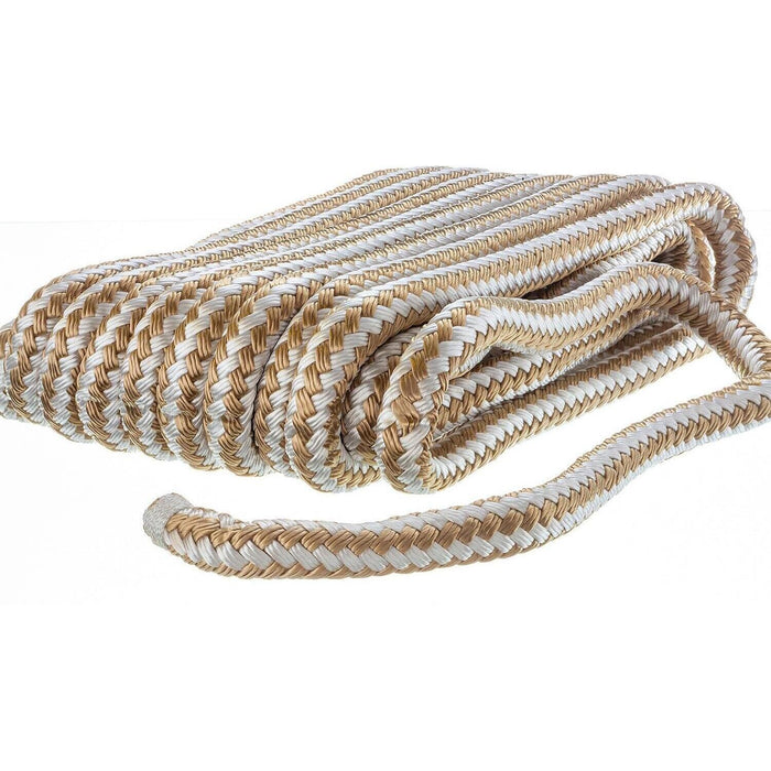 Seachoice Double-Braid Nylon Dock Line w/ Eye Splice, Pre-Shrunk, Heat Stabilized, 5/8 In. X 35 Ft., Gold White