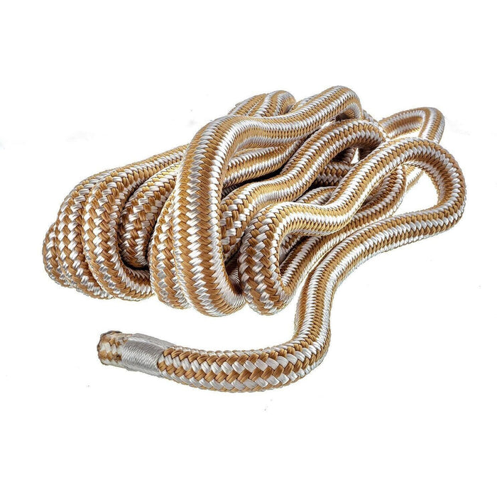 Seachoice Double-Braid Nylon Dock Line w/ Eye Splice, Pre-Shrunk, Heat Stabilized, 5/8 In. X 20 Ft., Gold White