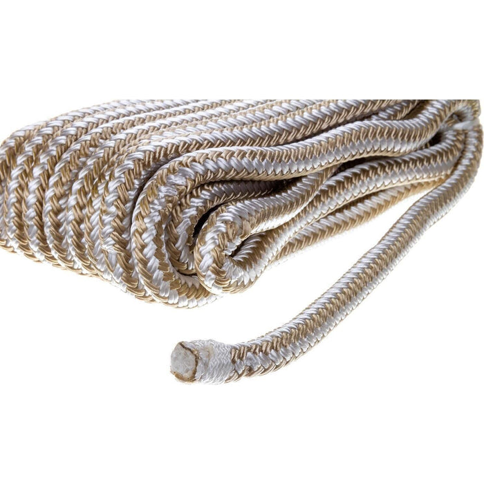 Seachoice Double-Braid Nylon Dock Line w/ Eye Splice, Pre-Shrunk, Heat Stabilized, 3/8 In. X 20 Ft., Gold White