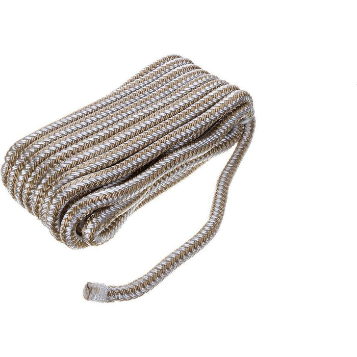 Seachoice Double-Braid Nylon Dock Line w/ Eye Splice, Pre-Shrunk, Heat Stabilized, 3/8 In. X 20 Ft., Gold White