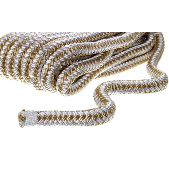 Seachoice Double-Braid Nylon Dock Line w/ Eye Splice, Pre-Shrunk, Heat Stabilized, 1/2 In. X 20 Ft., Gold White