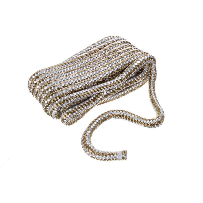 Seachoice Double-Braid Nylon Dock Line w/ Eye Splice, Pre-Shrunk, Heat Stabilized, 1/2 In. X 20 Ft., Gold White