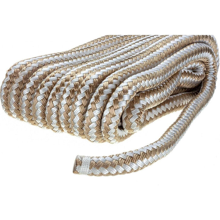 Seachoice Double-Braid Nylon Dock Line w/ Eye Splice, Pre-Shrunk, Heat Stabilized, 5/8 In. X 30 Ft., Gold White