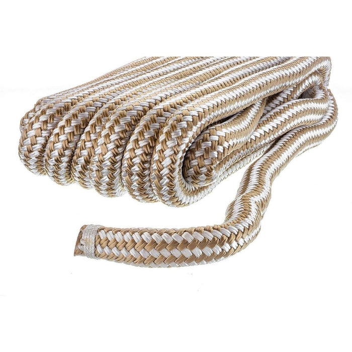 Seachoice Double-Braid Nylon Dock Line w/ Eye Splice, Pre-Shrunk, Heat Stabilized, 3/4 In. X 25 Ft., Gold White