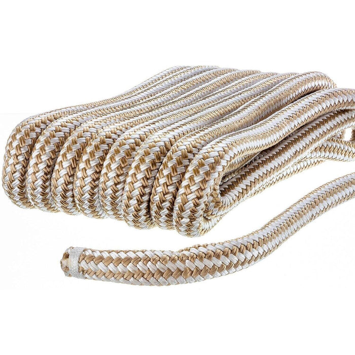 Seachoice Double-Braid Nylon Dock Line w/ Eye Splice, Pre-Shrunk, Heat Stabilized, 3/4 In. X 35 Ft., Gold White