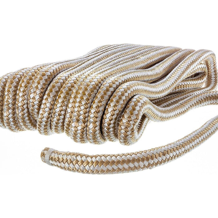 Seachoice Double-Braid Nylon Dock Line w/ Eye Splice, Pre-Shrunk, Heat Stabilized, 3/4 In. X 50 Ft., Gold White