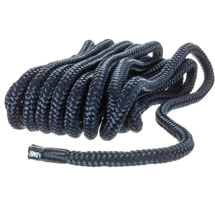 Seachoice Double-Braid Nylon Dock Line w/ Eye Splice, Pre-Shrunk, Heat Stabilized, 3/8 In. X 20 Ft., Navy Blue