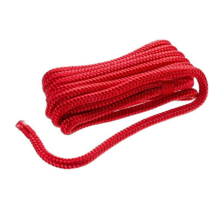 Seachoice Double-Braid Nylon Dock Line w/ Eye Splice, Pre-Shrunk, Heat Stabilized, 3/8 In. X 15 Ft., Red