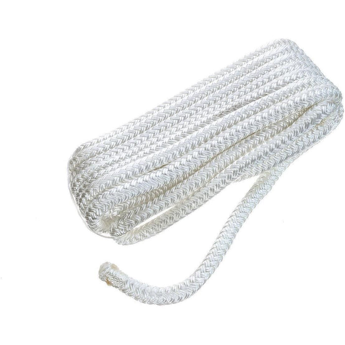 Seachoice Double-Braid Nylon Dock Line w/ Eye Splice, Pre-Shrunk, Heat Stabilized, 3/8 In. X 15 Ft., White