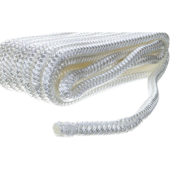 Seachoice Double-Braid Nylon Dock Line w/ Eye Splice, Pre-Shrunk, Heat Stabilized, 3/8 In. X 20 Ft., White