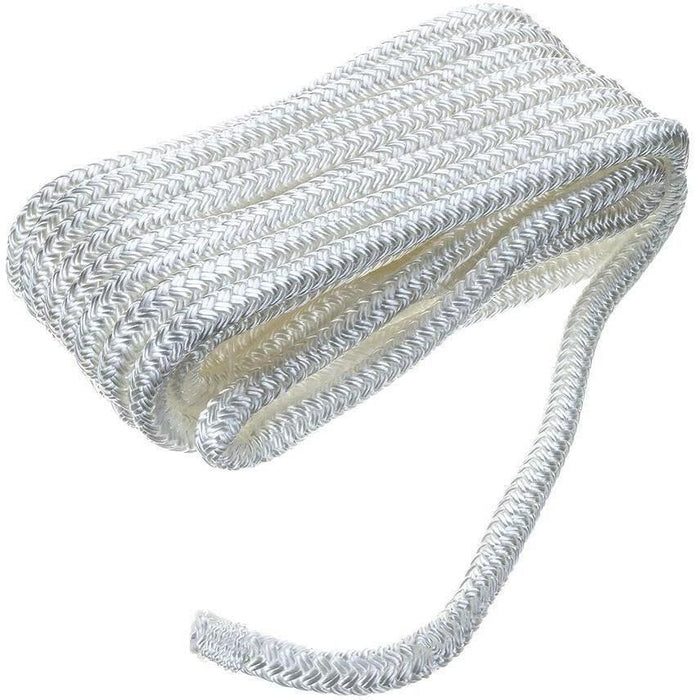 Seachoice Double-Braid Nylon Dock Line w/ Eye Splice, Pre-Shrunk, Heat Stabilized, 3/8 In. X 20 Ft., White