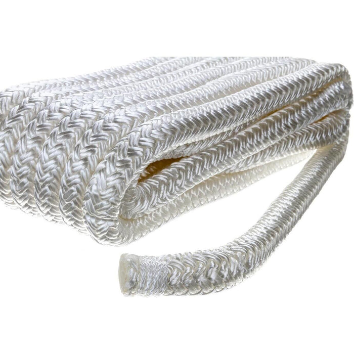 Seachoice Double-Braid Nylon Dock Line w/ Eye Splice, Pre-Shrunk, Heat Stabilized, 1/2 In. X 15 Ft., White