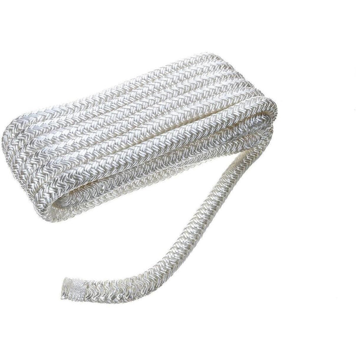 Seachoice Double-Braid Nylon Dock Line w/ Eye Splice, Pre-Shrunk, Heat Stabilized, 1/2 In. X 15 Ft., White