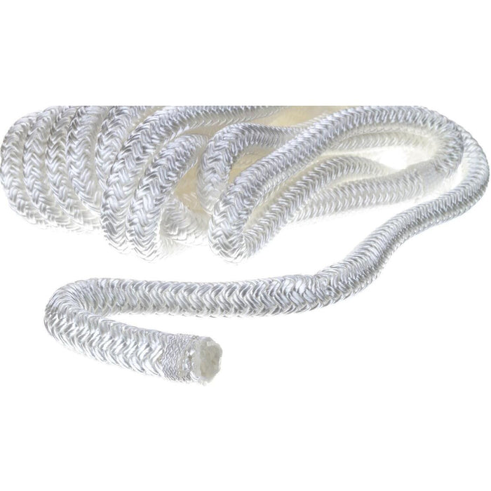 Seachoice Double-Braid Nylon Dock Line w/ Eye Splice, Pre-Shrunk, Heat Stabilized, 1/2 In. X 20 Ft., White