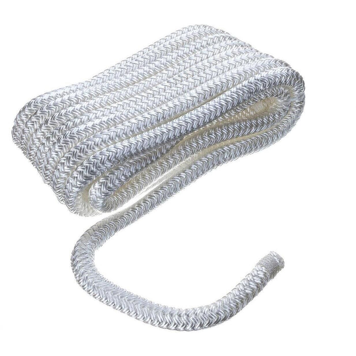 Seachoice Double-Braid Nylon Dock Line w/ Eye Splice, Pre-Shrunk, Heat Stabilized, 1/2 In. X 20 Ft., White