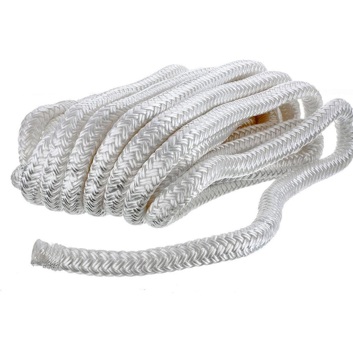 Seachoice Double-Braid Nylon Dock Line w/ Eye Splice, Pre-Shrunk, Heat Stabilized, 1/2 In. X 25 Ft., White