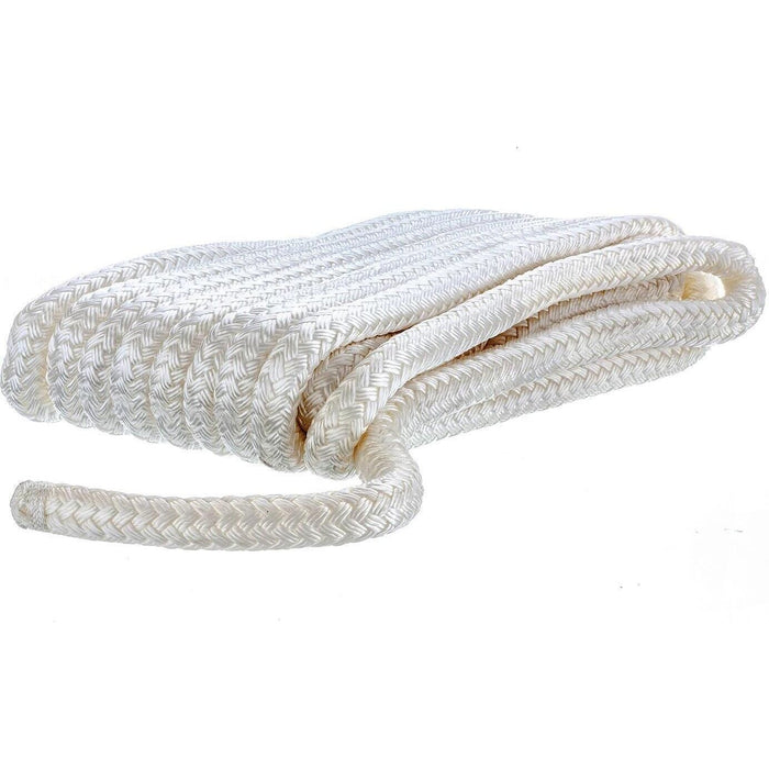 Seachoice Double Braid Nylon Dock Line, White, 5/8 in. X 35 Ft., 15 in. Eye Splice, Pre-Shrunk, Heat Stabilized